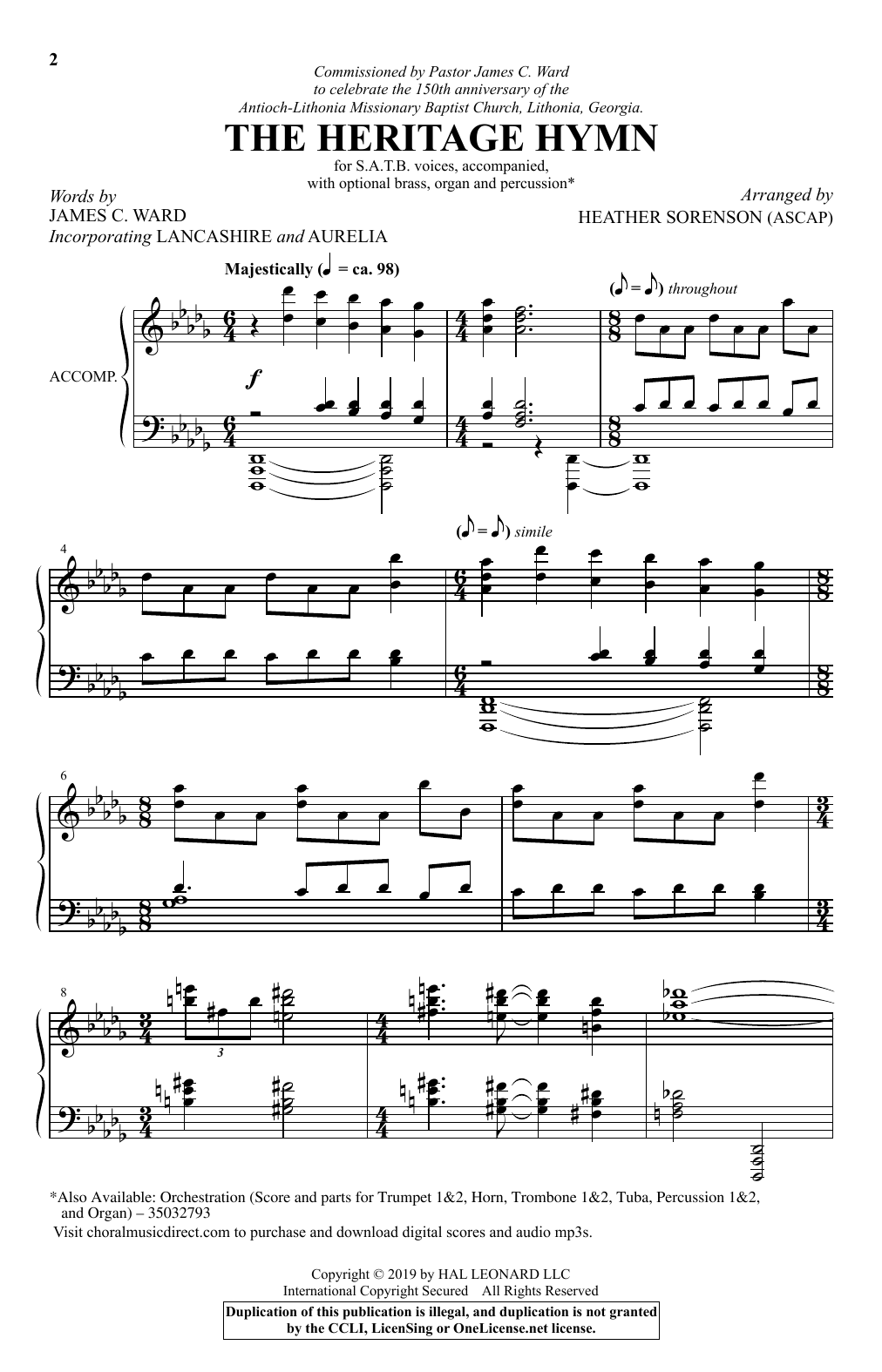 James C. Ward The Heritage Hymn (arr. Heather Sorenson) sheet music notes and chords arranged for SATB Choir