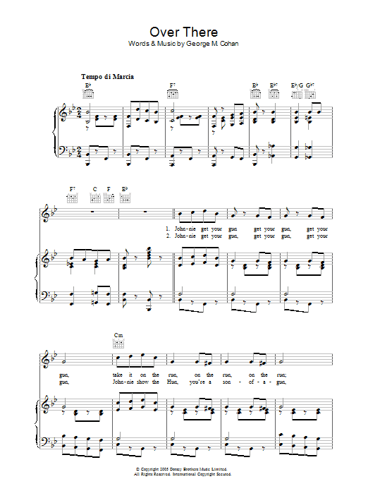 James Cagney Over There sheet music notes and chords arranged for Piano, Vocal & Guitar Chords