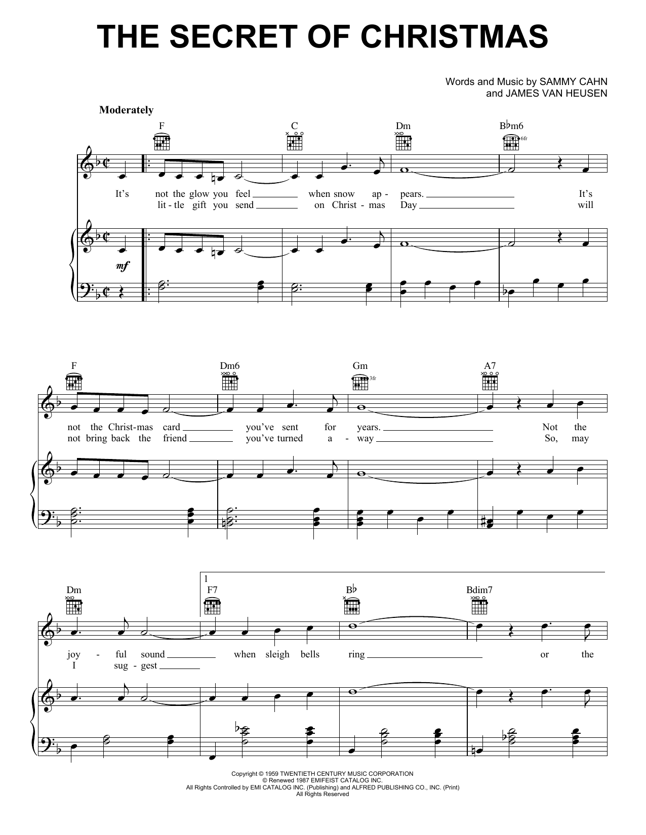 James Can Heusen The Secret Of Christmas sheet music notes and chords arranged for Piano, Vocal & Guitar Chords (Right-Hand Melody)