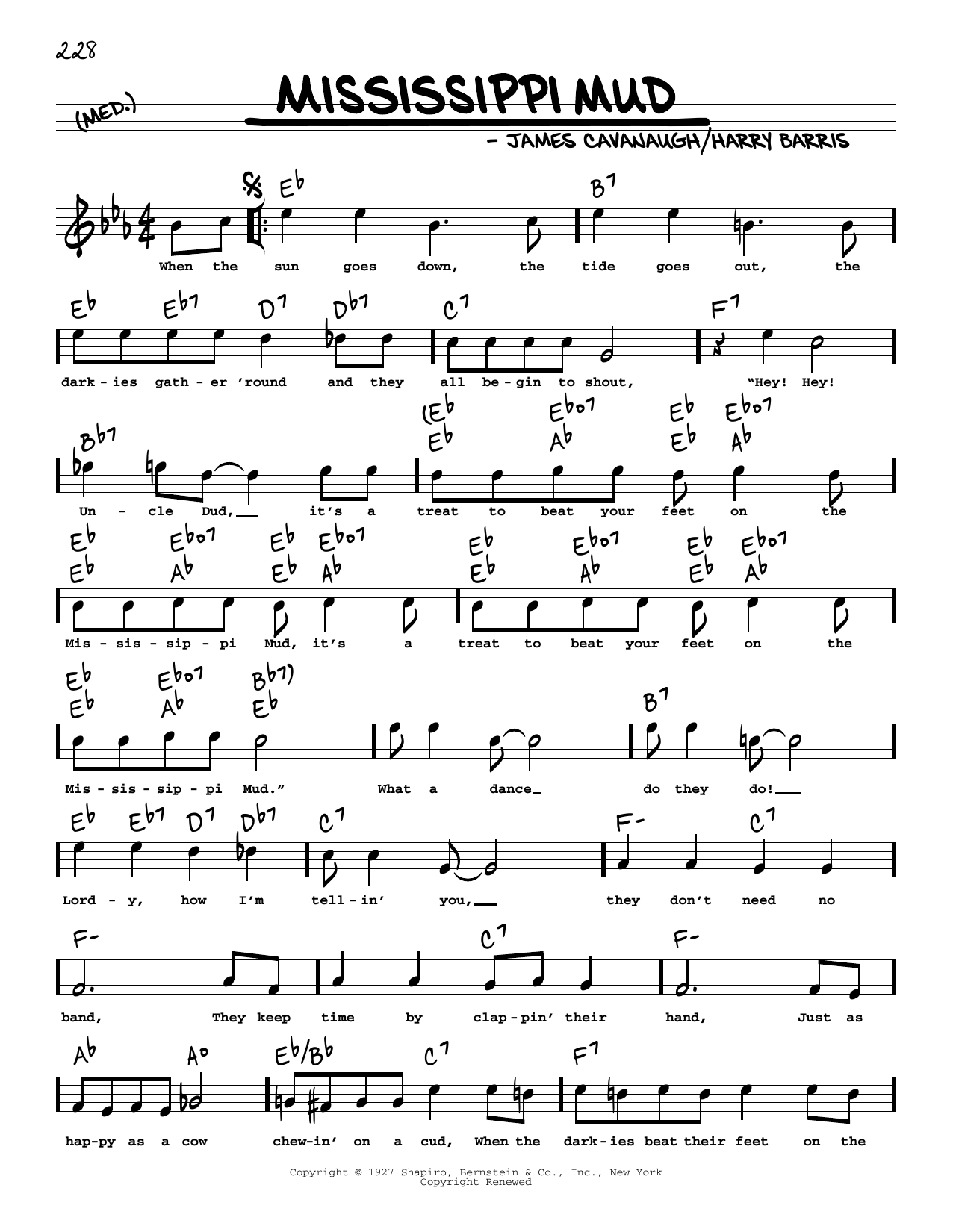 James Cavanaugh Mississippi Mud (arr. Robert Rawlins) sheet music notes and chords arranged for Real Book – Melody, Lyrics & Chords