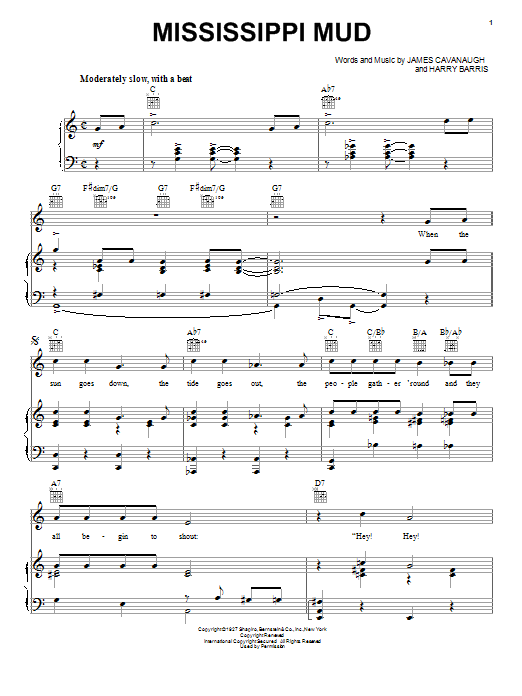 James Cavanaugh Mississippi Mud sheet music notes and chords arranged for Piano, Vocal & Guitar Chords (Right-Hand Melody)