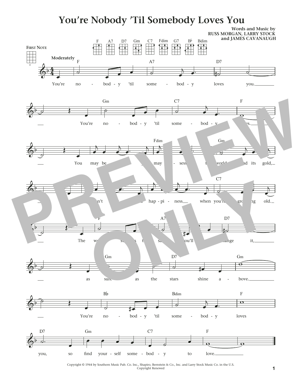 James Cavanaugh You're Nobody 'til Somebody Loves You (from The Daily Ukulele) (arr. Liz and Jim Beloff) sheet music notes and chords arranged for Ukulele
