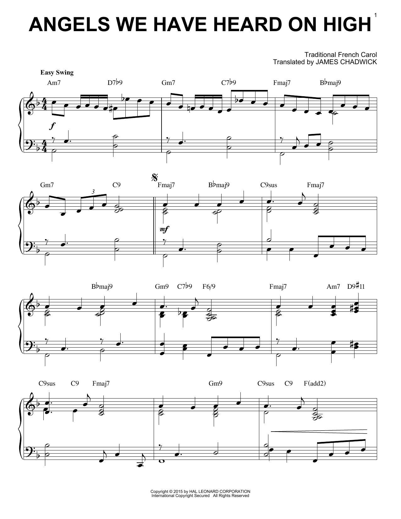 James Chadwick Angels We Have Heard On High [Jazz version] (arr. Brent Edstrom) sheet music notes and chords arranged for Piano Solo