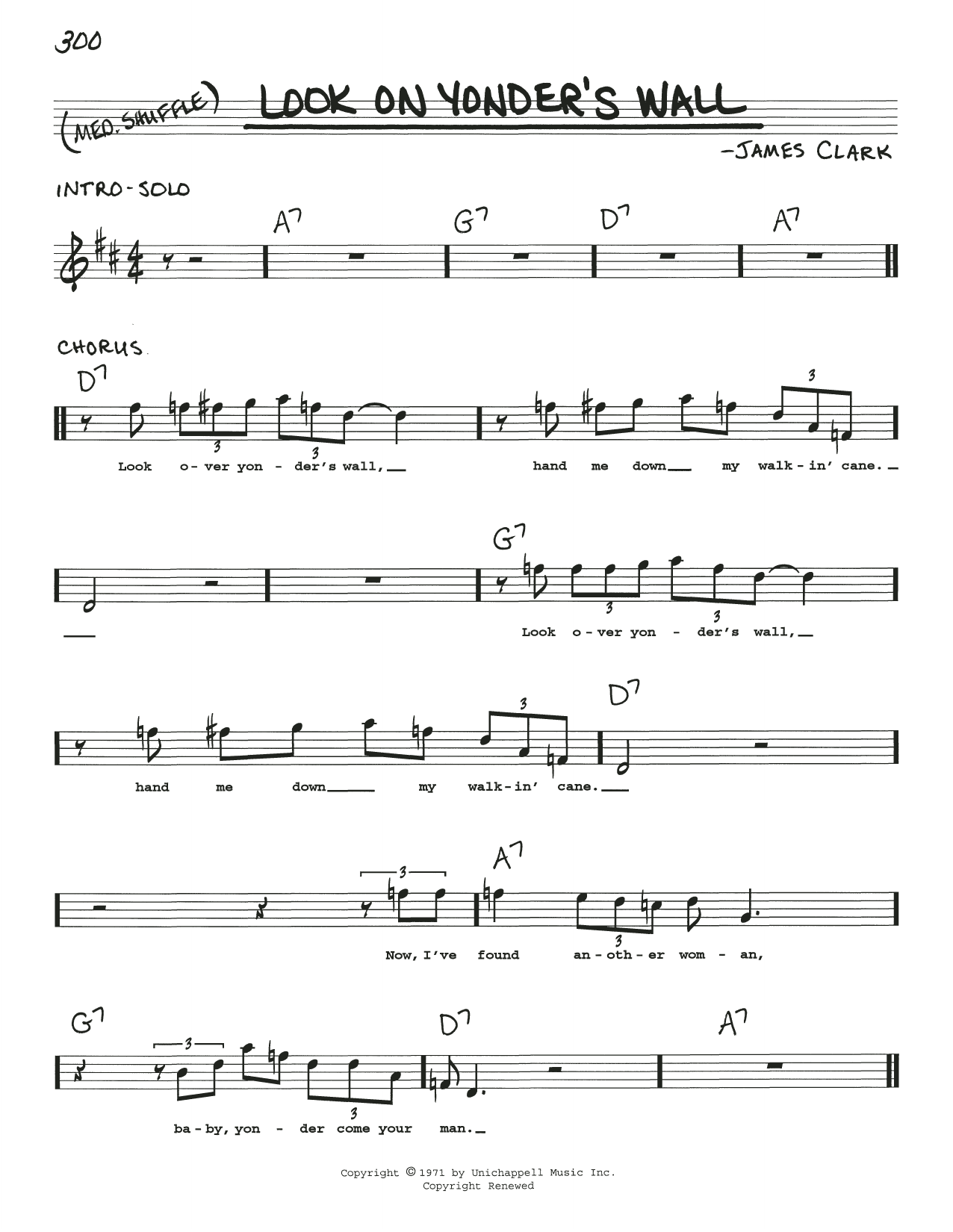 James Clark Look On Yonder's Wall sheet music notes and chords arranged for Real Book – Melody, Lyrics & Chords