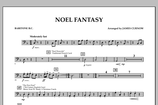 James Curnow Noel Fantasy - Baritone B.C. sheet music notes and chords arranged for Concert Band