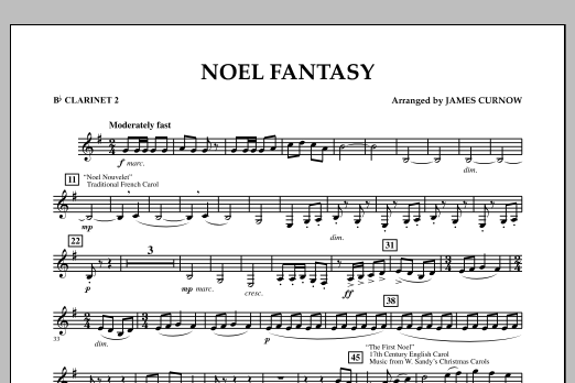 James Curnow Noel Fantasy - Bb Clarinet 2 sheet music notes and chords arranged for Concert Band