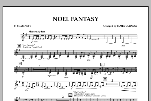 James Curnow Noel Fantasy - Bb Clarinet 3 sheet music notes and chords arranged for Concert Band