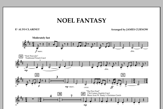 James Curnow Noel Fantasy - Eb Alto Clarinet sheet music notes and chords arranged for Concert Band
