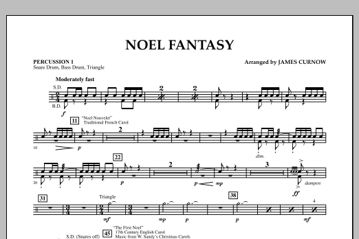 James Curnow Noel Fantasy - Percussion 1 sheet music notes and chords arranged for Concert Band