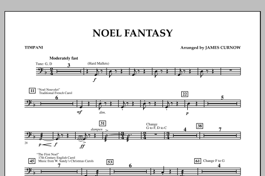 James Curnow Noel Fantasy - Timpani sheet music notes and chords arranged for Concert Band