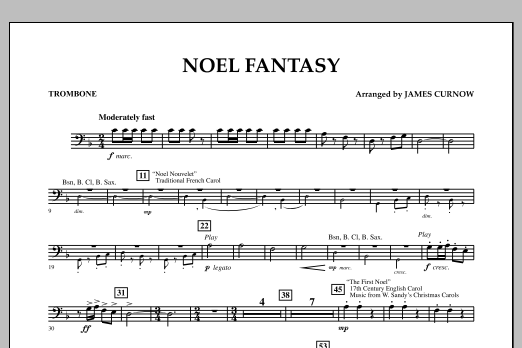 James Curnow Noel Fantasy - Trombone sheet music notes and chords arranged for Concert Band