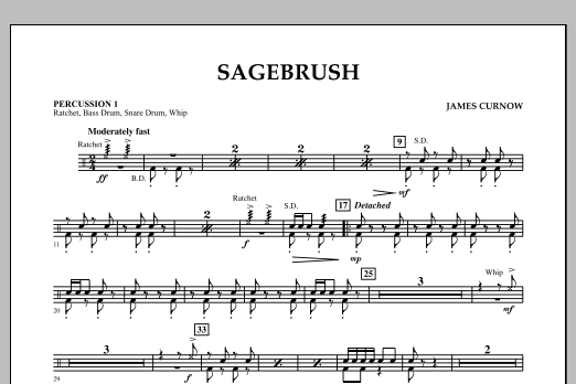 James Curnow Sagebrush - Percussion 1 sheet music notes and chords arranged for Concert Band