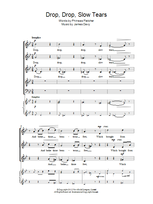 James Davy Drop, Drop Slow Tears sheet music notes and chords arranged for SATB Choir