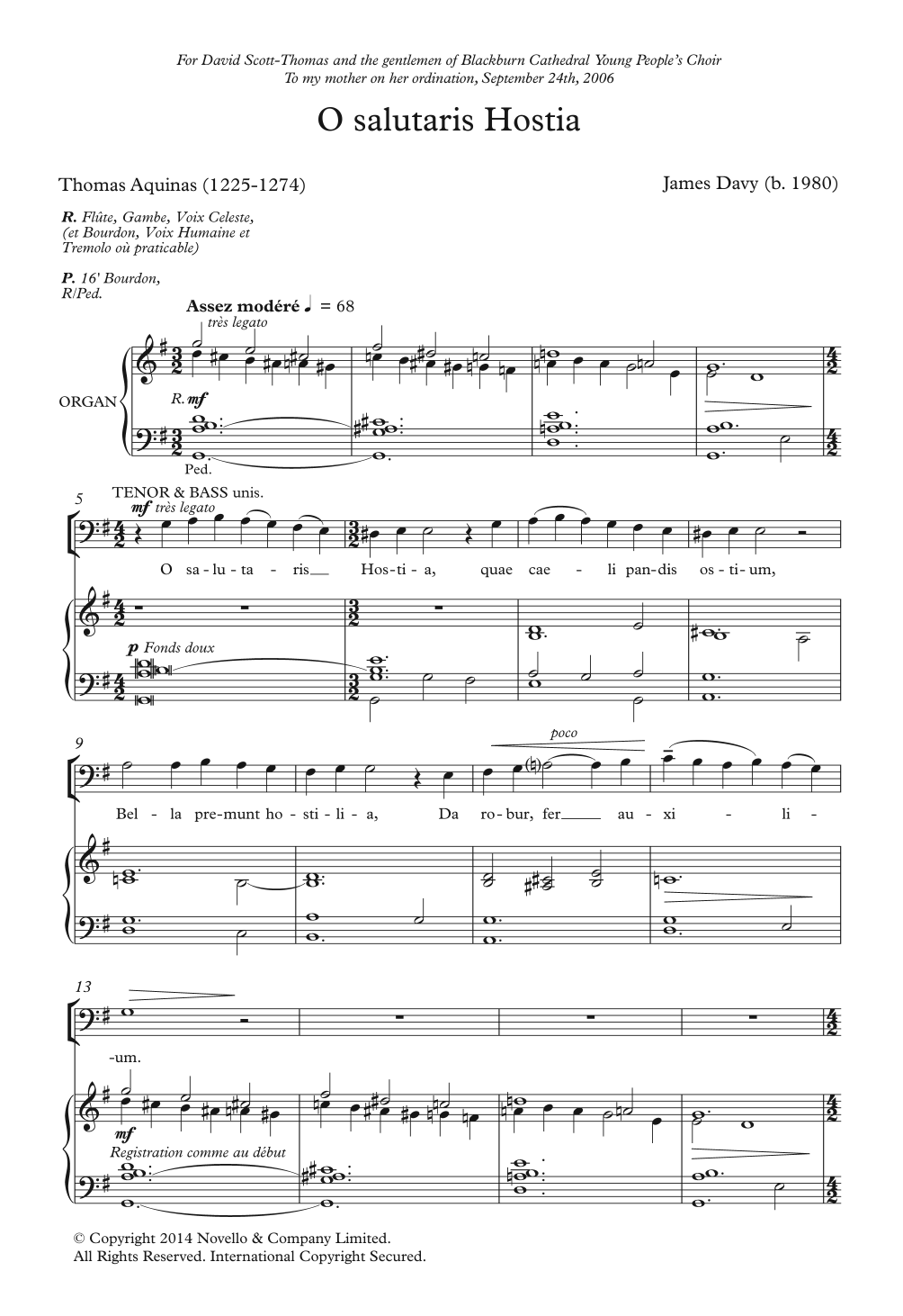 James Davy O Salutaris Hostia sheet music notes and chords arranged for Choir