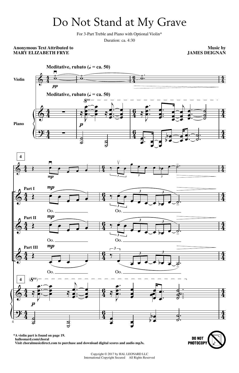 James Deignan Do Not Stand At My Grave sheet music notes and chords arranged for 3-Part Treble Choir