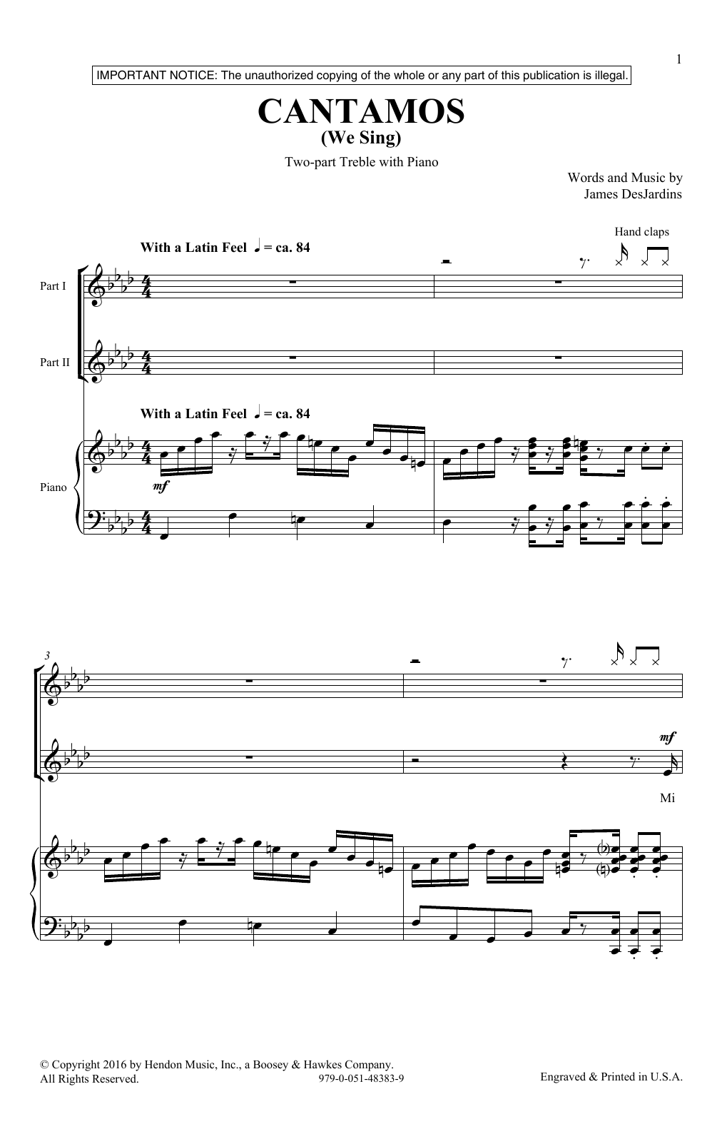 James DesJardins Cantamos sheet music notes and chords arranged for 2-Part Choir