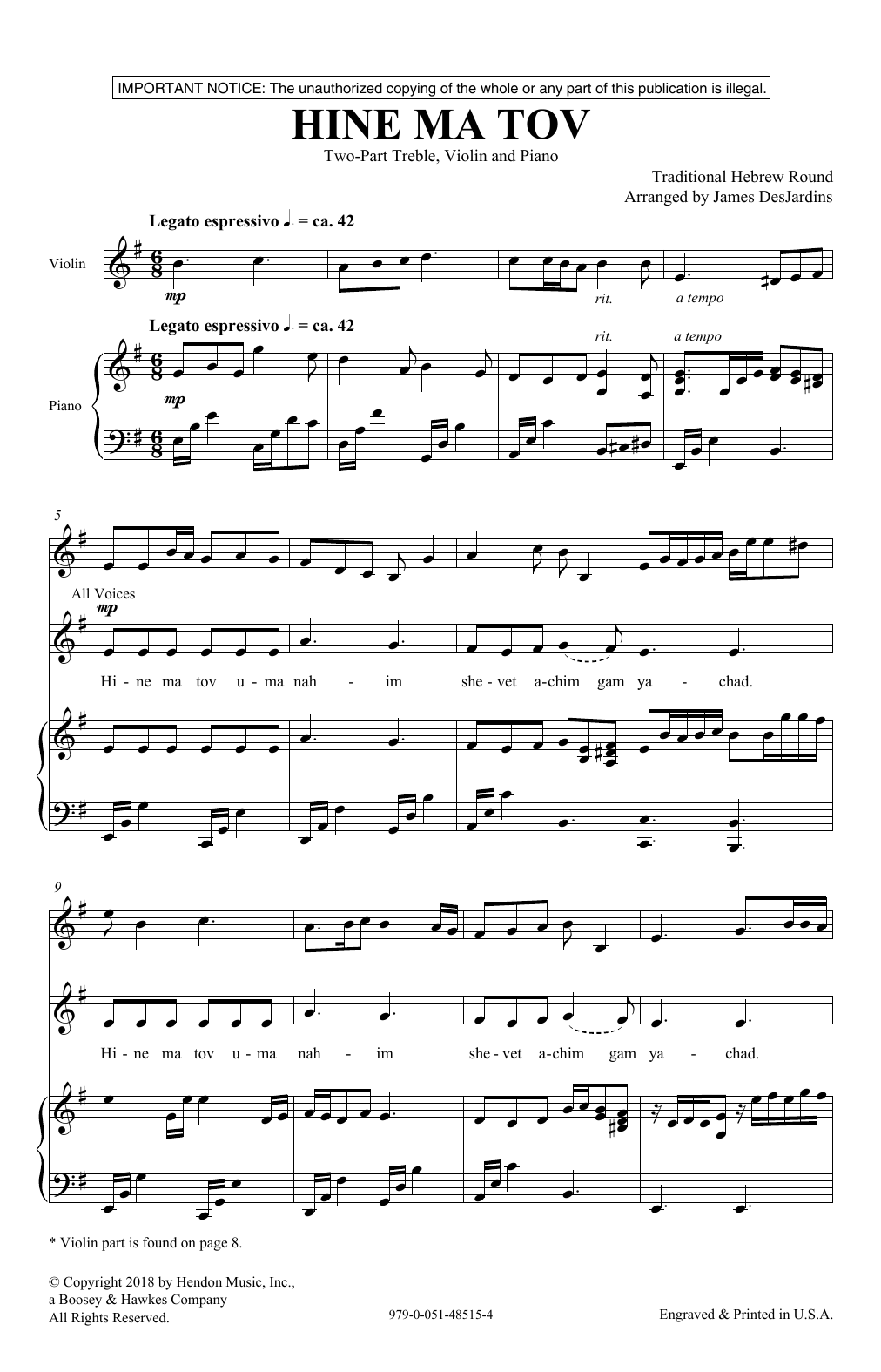 James DesJardins Hine Ma Tov sheet music notes and chords arranged for 2-Part Choir