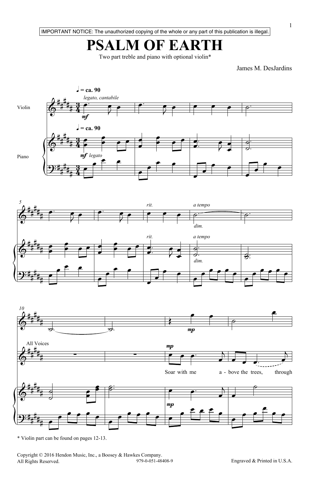 James DesJardins Psalm Of Earth sheet music notes and chords arranged for 2-Part Choir