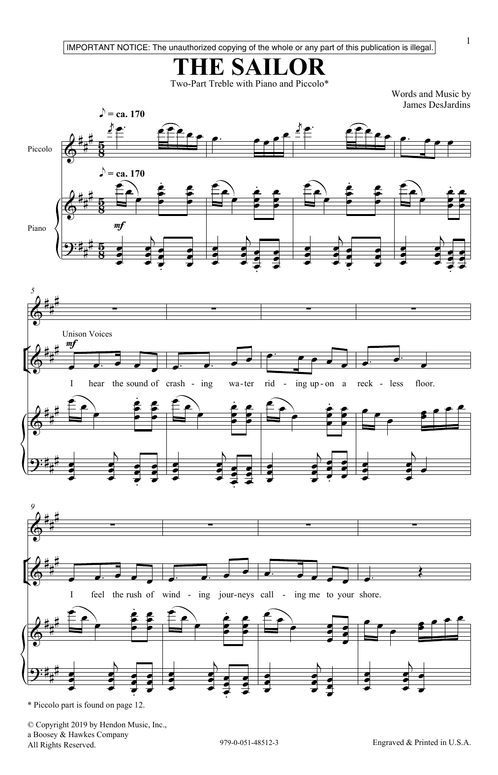 James DesJardins The Sailor sheet music notes and chords arranged for 2-Part Choir