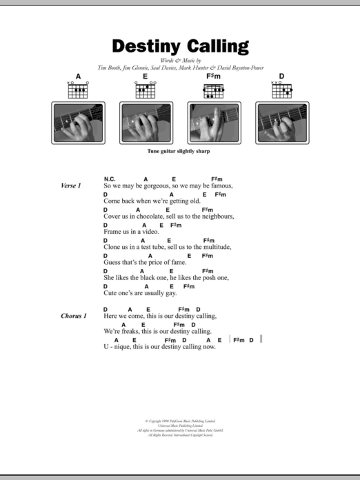 James Destiny Calling sheet music notes and chords arranged for Guitar Chords/Lyrics