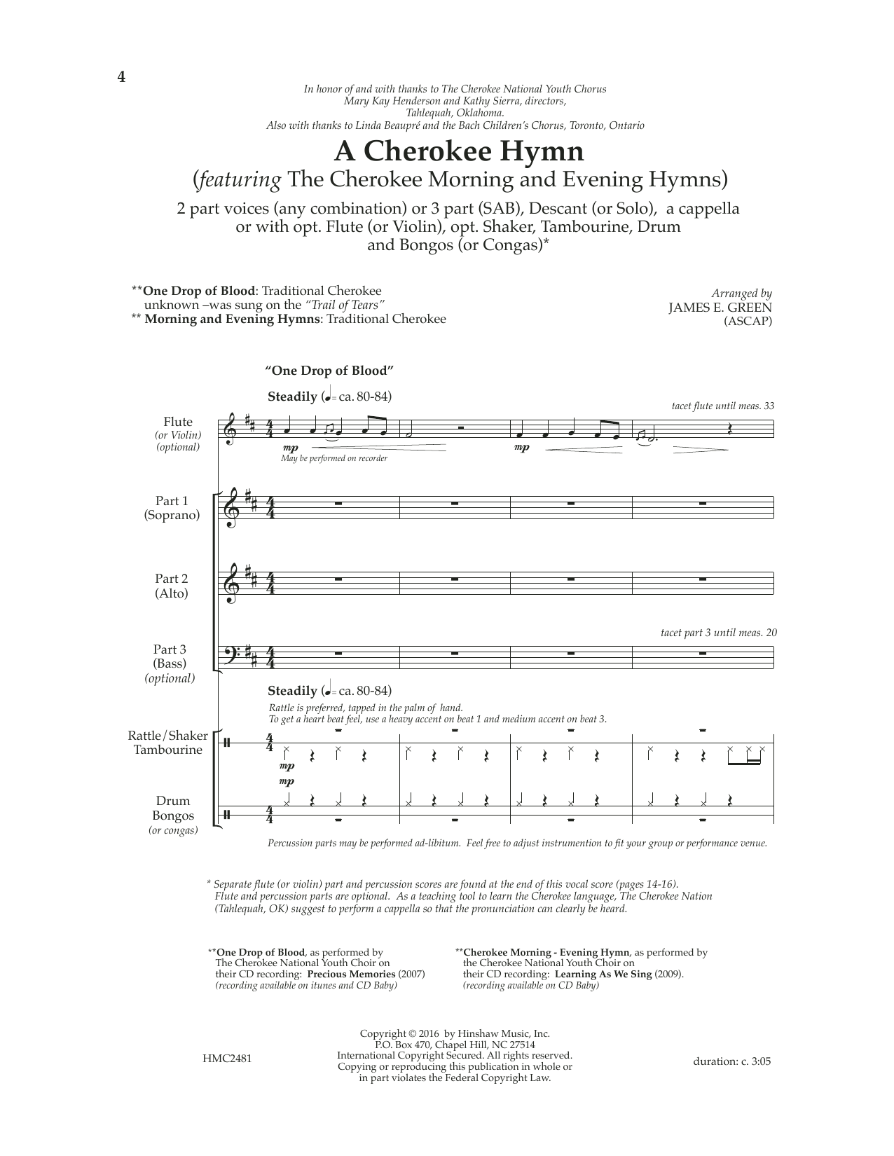 James E. Green A Cherokee Hymn sheet music notes and chords arranged for SAB Choir