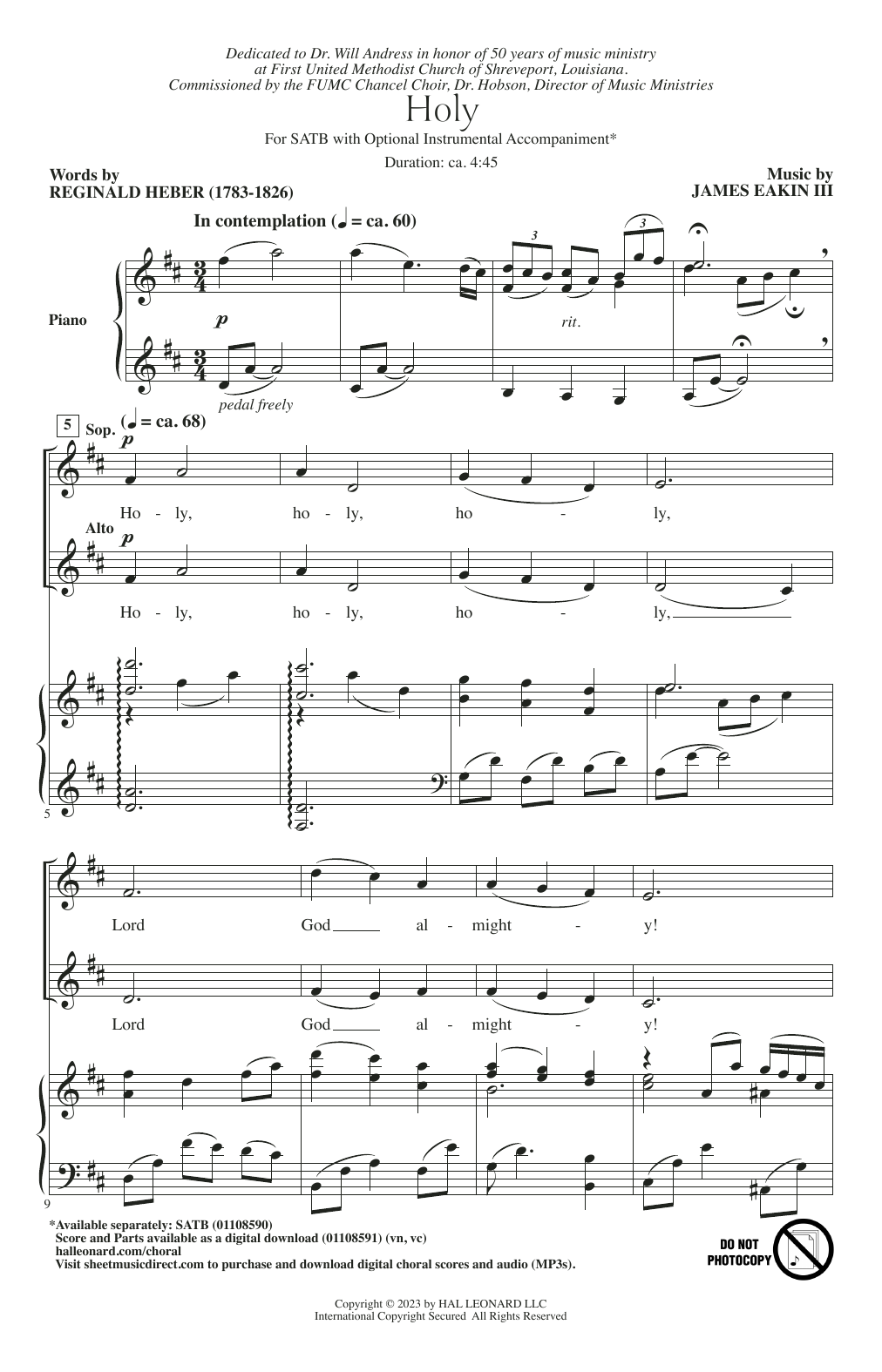 James Eakin III Holy sheet music notes and chords arranged for SATB Choir