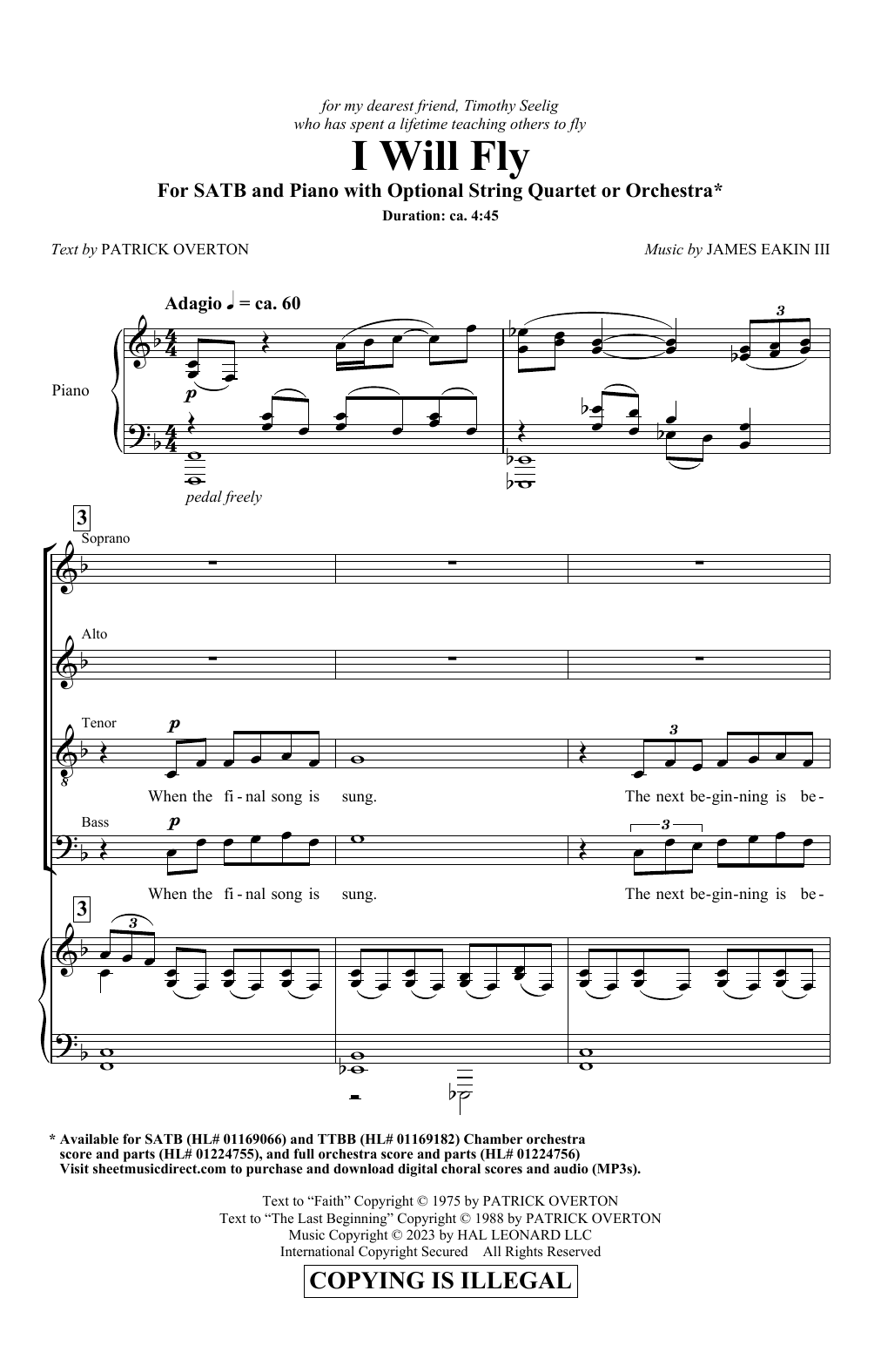 James Eakin III I Will Fly sheet music notes and chords arranged for SATB Choir