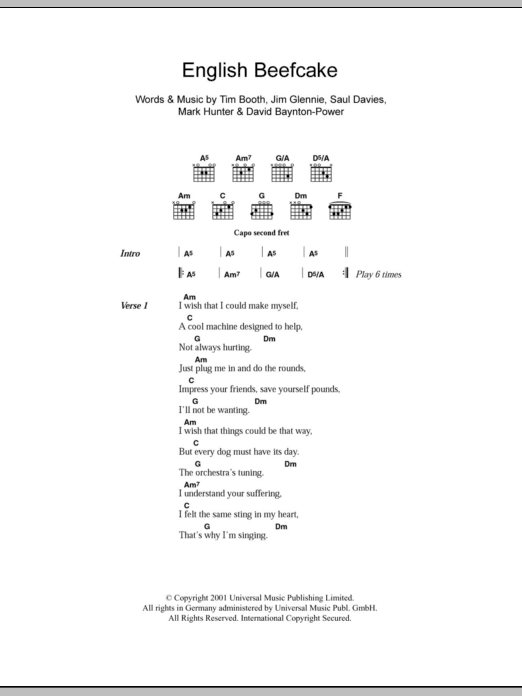 James English Beefcake sheet music notes and chords arranged for Guitar Chords/Lyrics