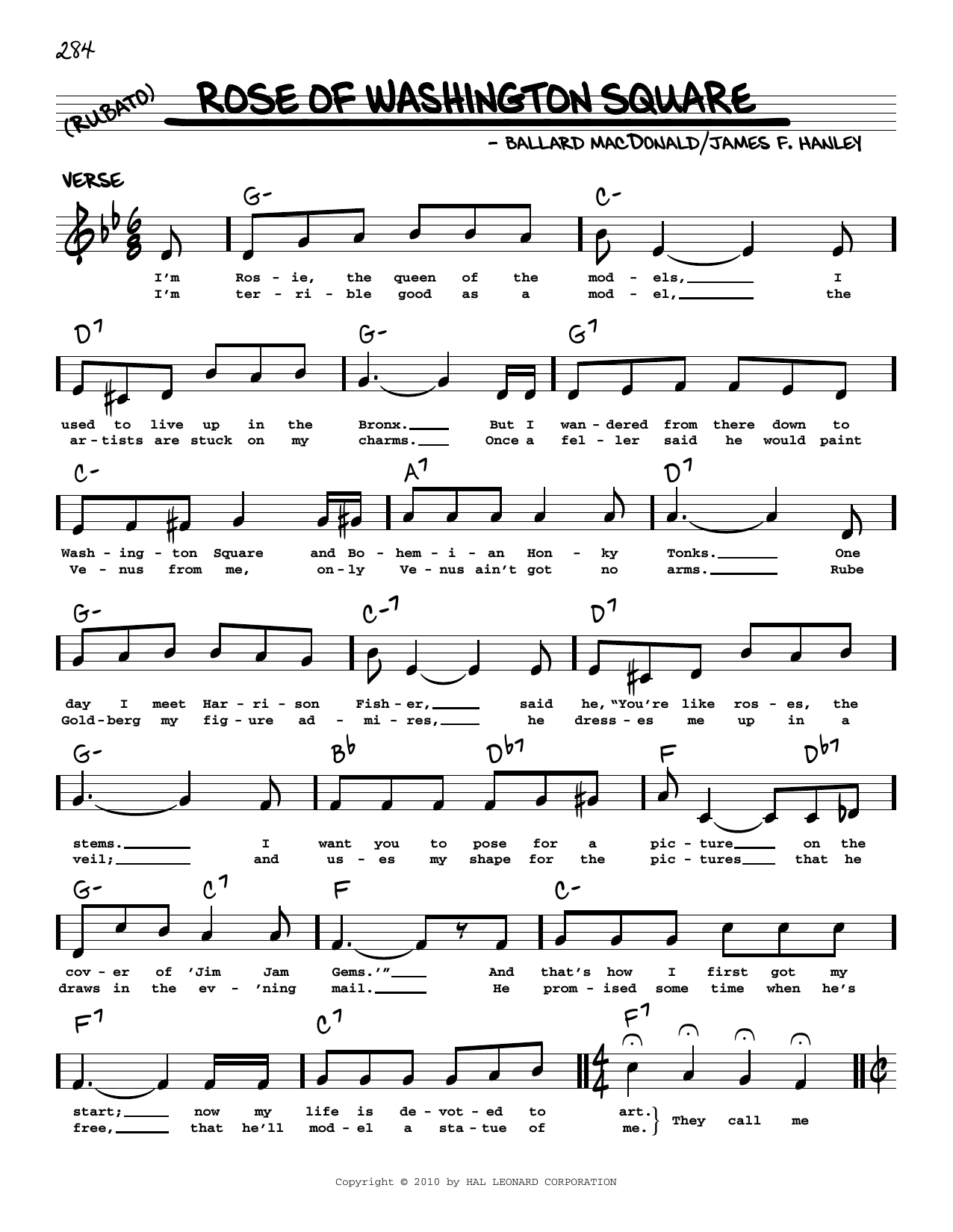 James F. Hanley Rose Of Washington Square (arr. Robert Rawlins) sheet music notes and chords arranged for Real Book – Melody, Lyrics & Chords