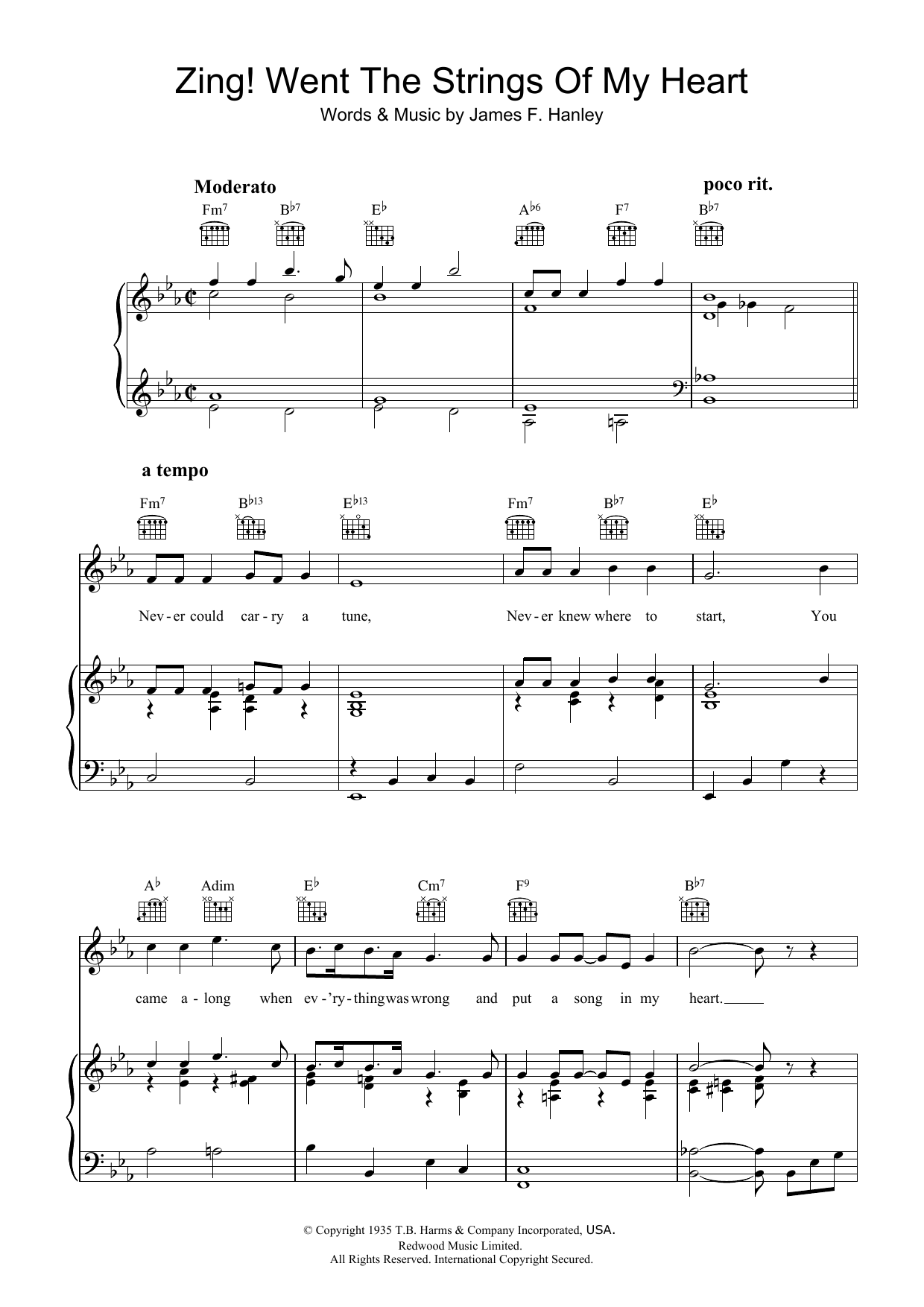 James F. Hanley Zing! Went The Strings Of My Heart sheet music notes and chords arranged for Real Book – Melody & Chords