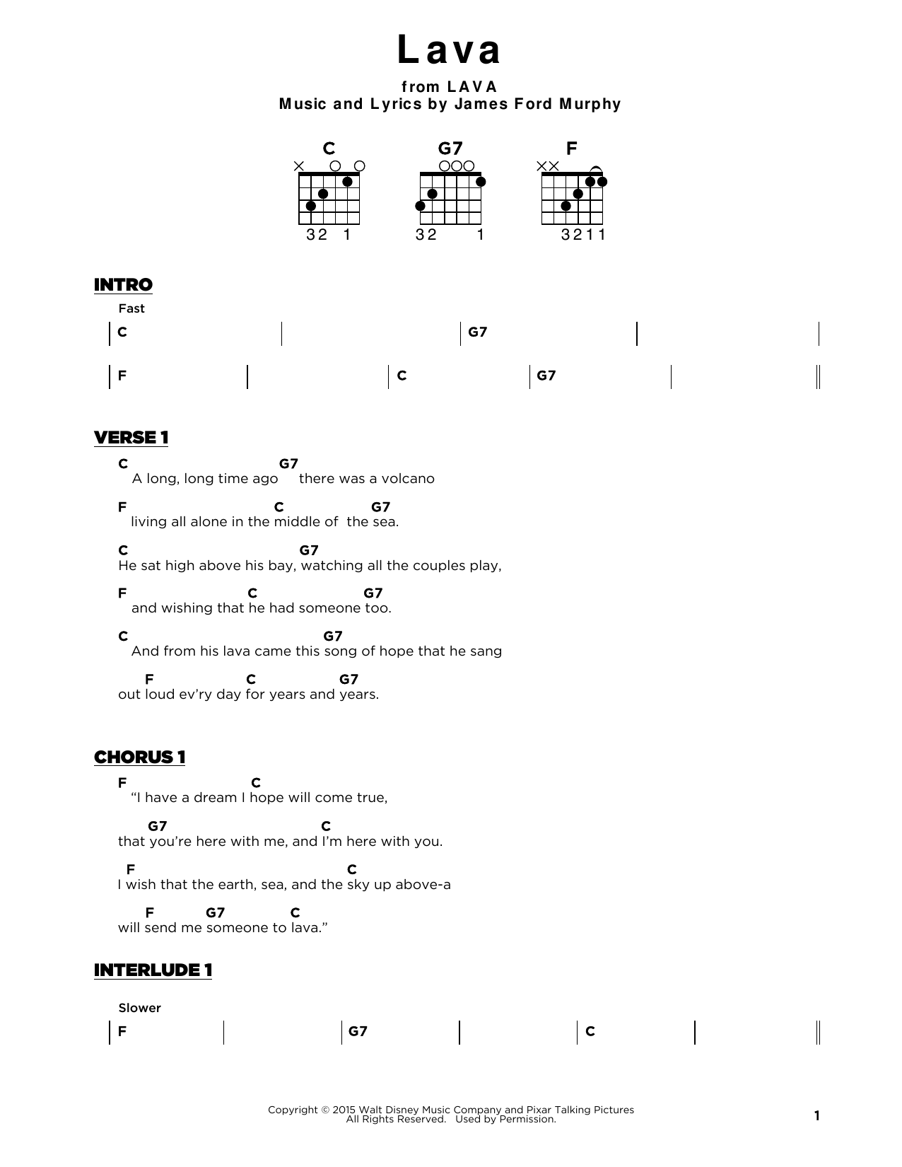 James Ford Murphy Lava sheet music notes and chords arranged for Really Easy Guitar