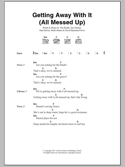 James Getting Away With It (All Messed Up) sheet music notes and chords arranged for Guitar Chords/Lyrics
