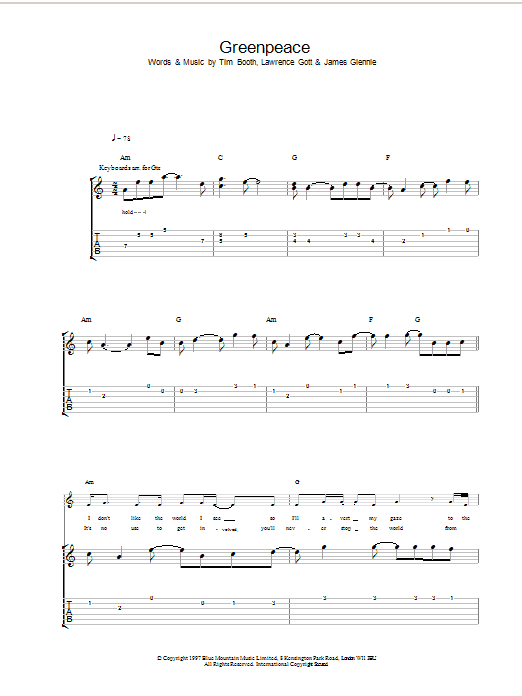 James Greenpeace sheet music notes and chords arranged for Guitar Tab