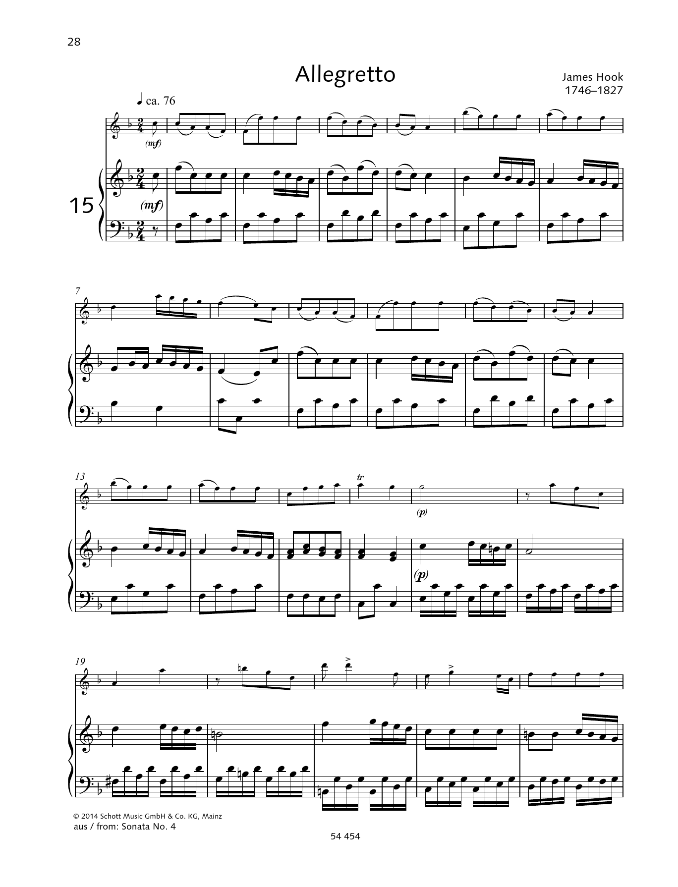 James Hook Allegretto sheet music notes and chords arranged for Woodwind Solo