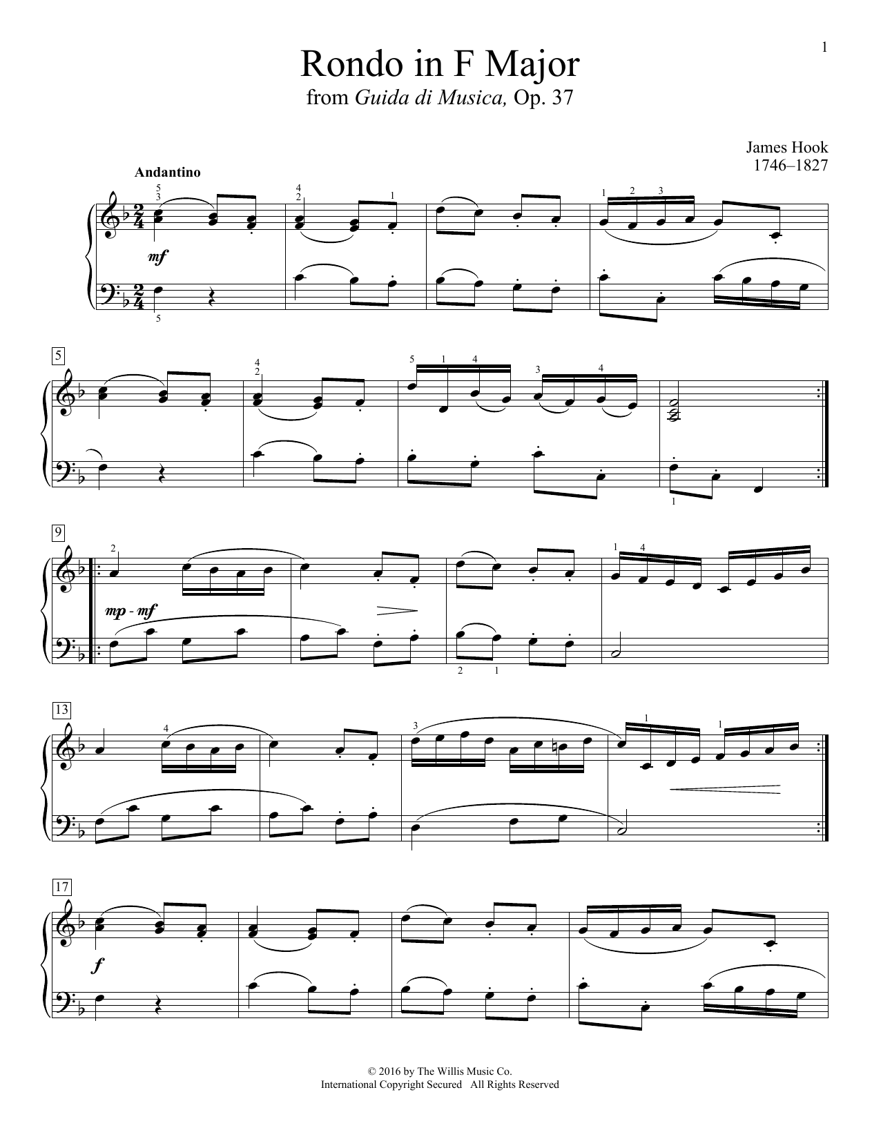 James Hook Rondo In F Major sheet music notes and chords arranged for Educational Piano