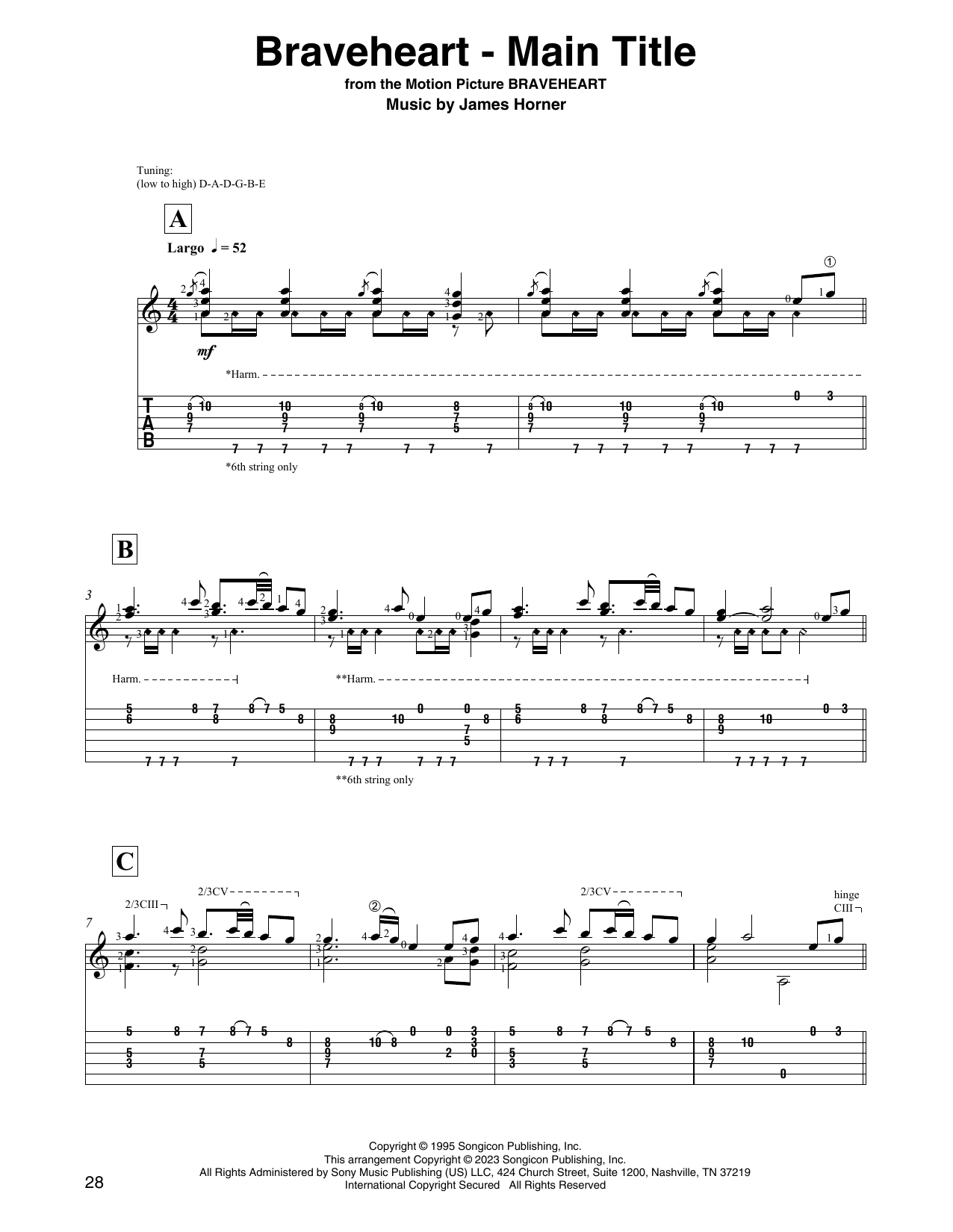 James Horner Braveheart - Main Title (arr. David Jaggs) sheet music notes and chords arranged for Solo Guitar