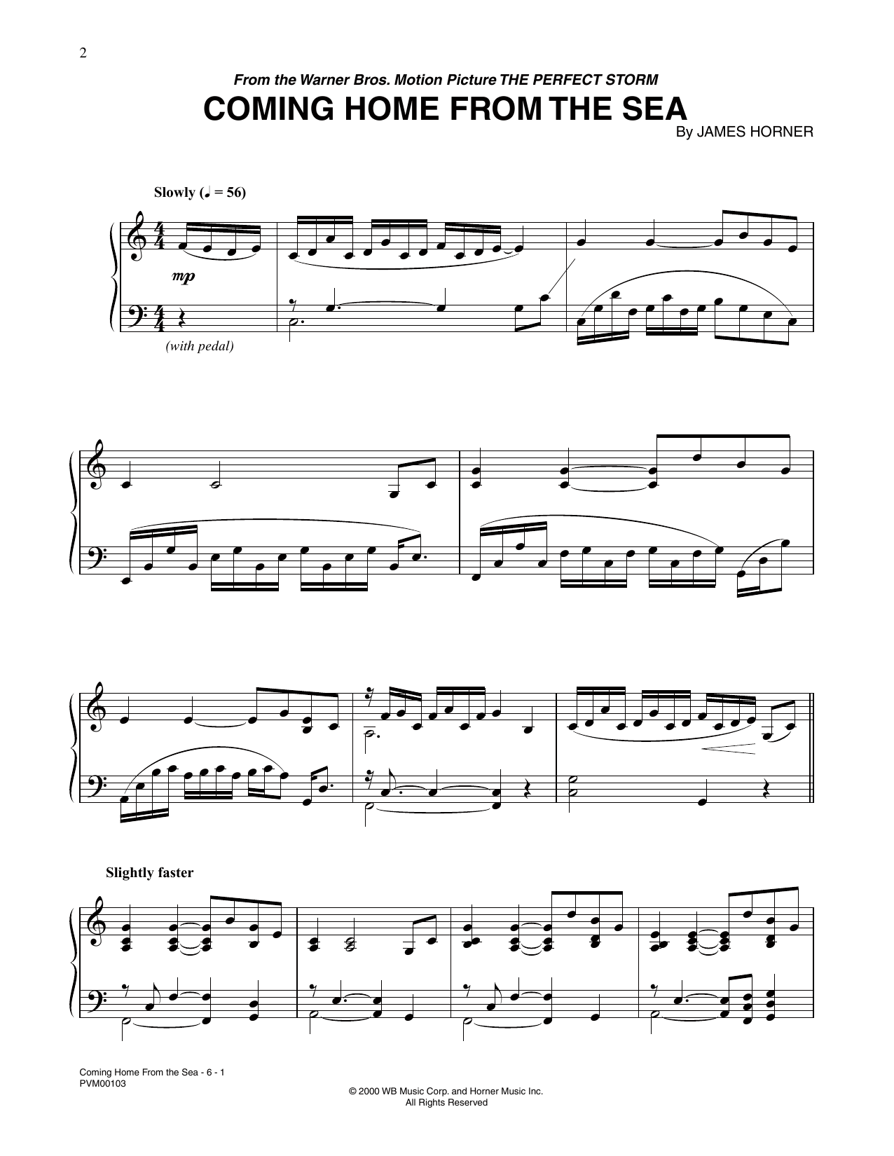 James Horner Coming Home From The Sea (from The Perfect Storm) sheet music notes and chords arranged for Piano Solo