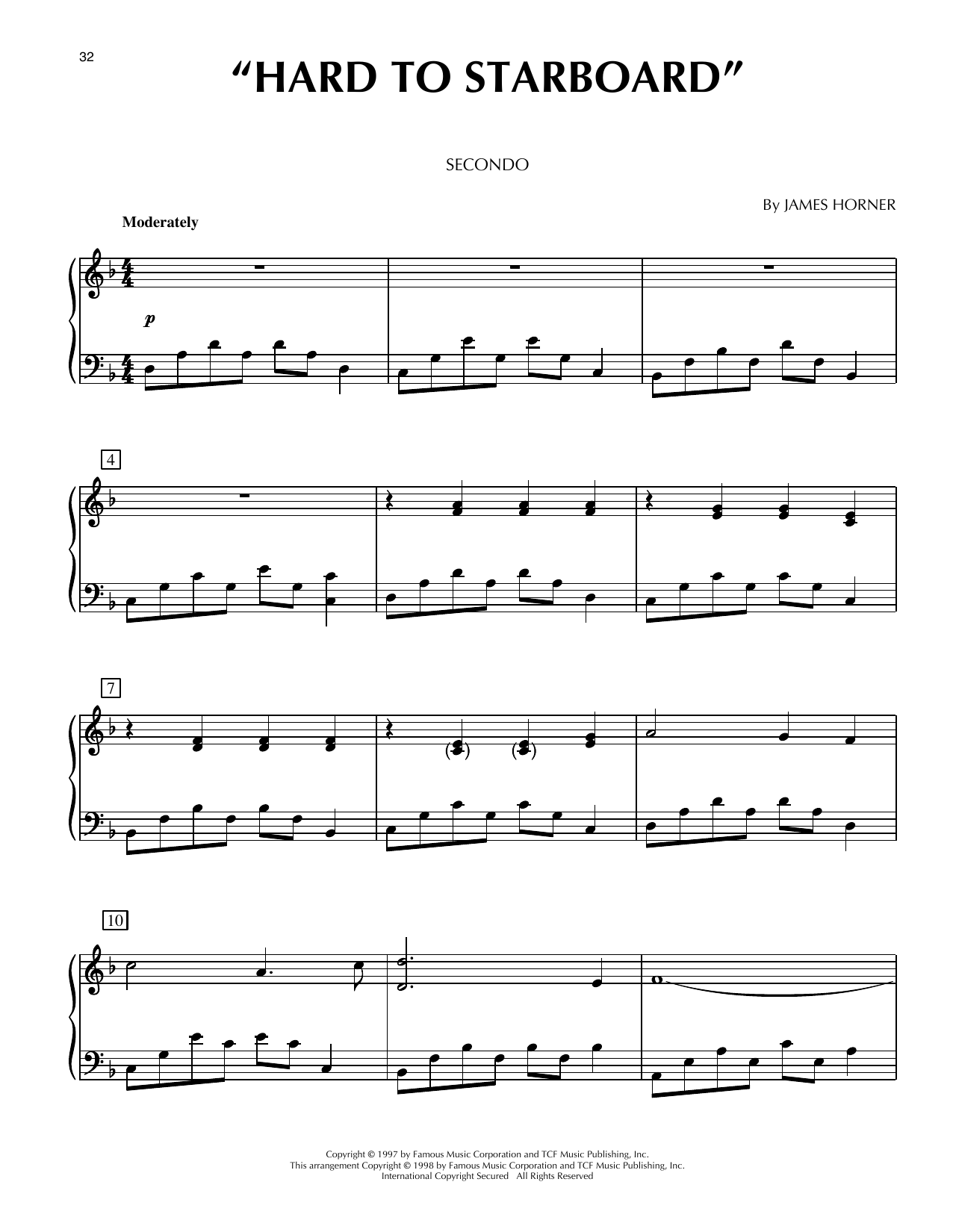 James Horner Hard To Starboard (from Titanic) sheet music notes and chords arranged for Piano Duet