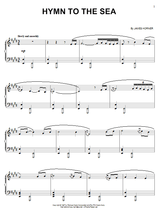 James Horner Hymn To The Sea sheet music notes and chords arranged for Piano, Vocal & Guitar Chords (Right-Hand Melody)