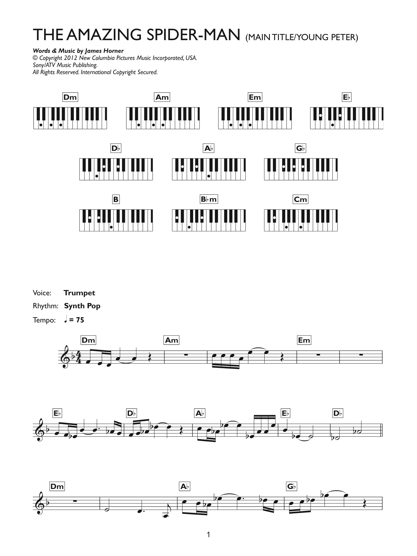 James Horner Main Title / Young Peter (From The Amazing Spider-Man) sheet music notes and chords arranged for Piano Chords/Lyrics