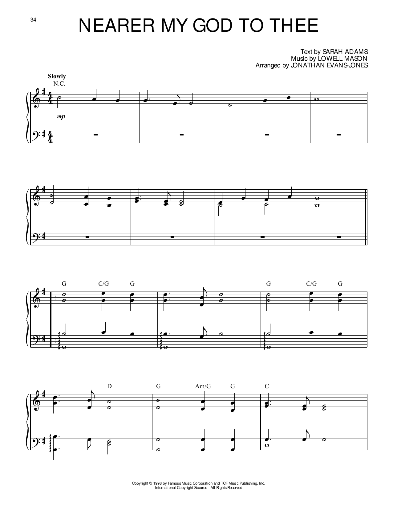 James Horner Nearer My God To Thee (from Titanic) sheet music notes and chords arranged for Piano Solo