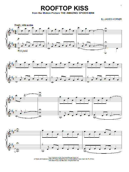 James Horner Rooftop Kiss sheet music notes and chords arranged for Piano Solo