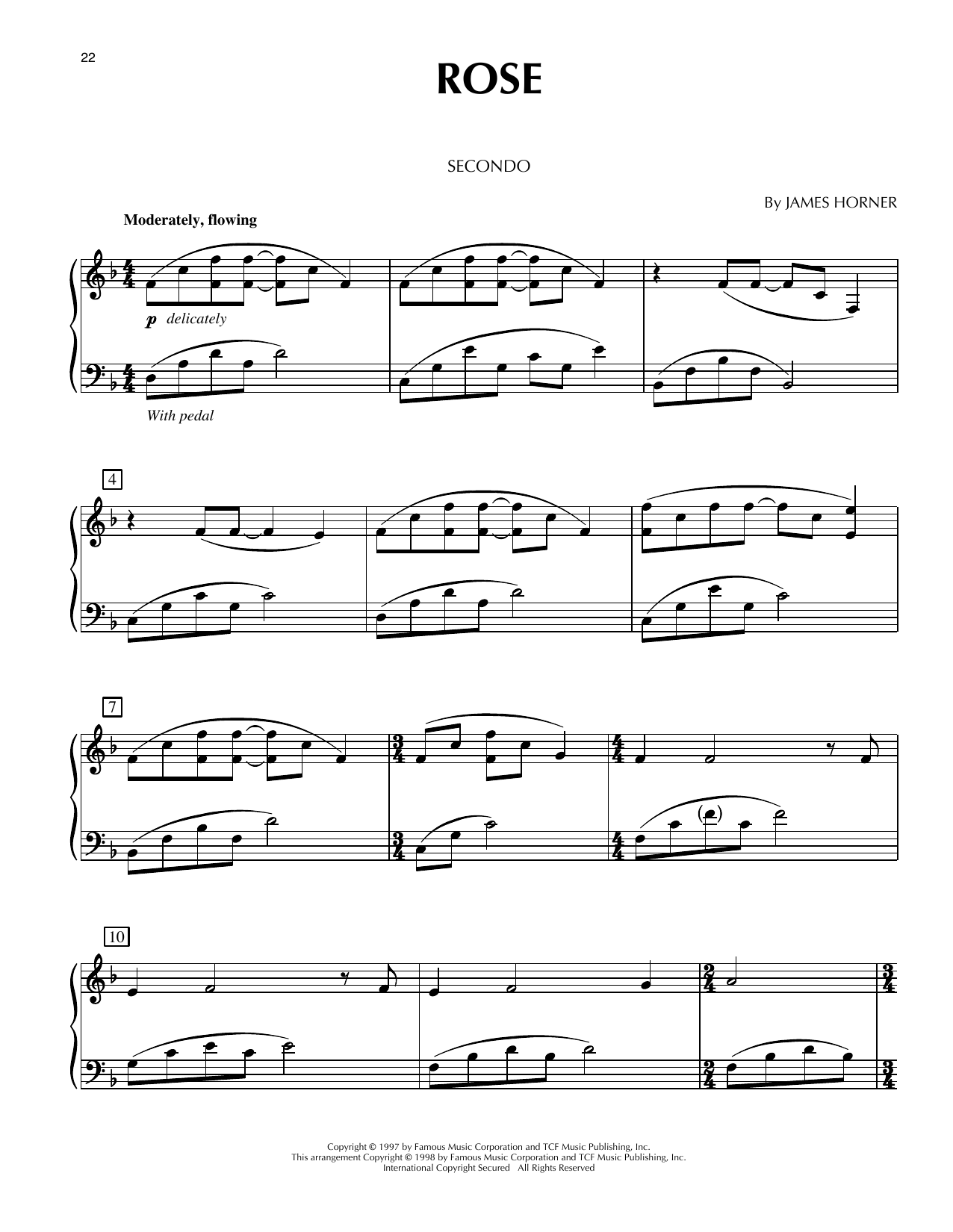 James Horner Rose (from Titanic) sheet music notes and chords arranged for Piano Duet