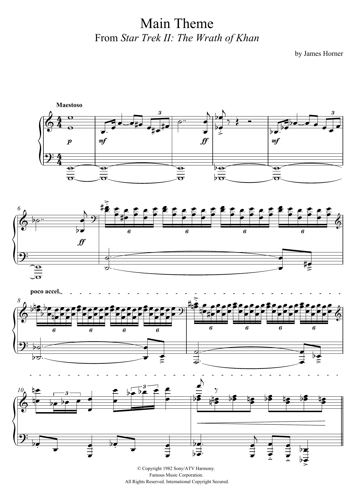James Horner Star Trek II: The Wrath Of Khan sheet music notes and chords arranged for Piano Solo