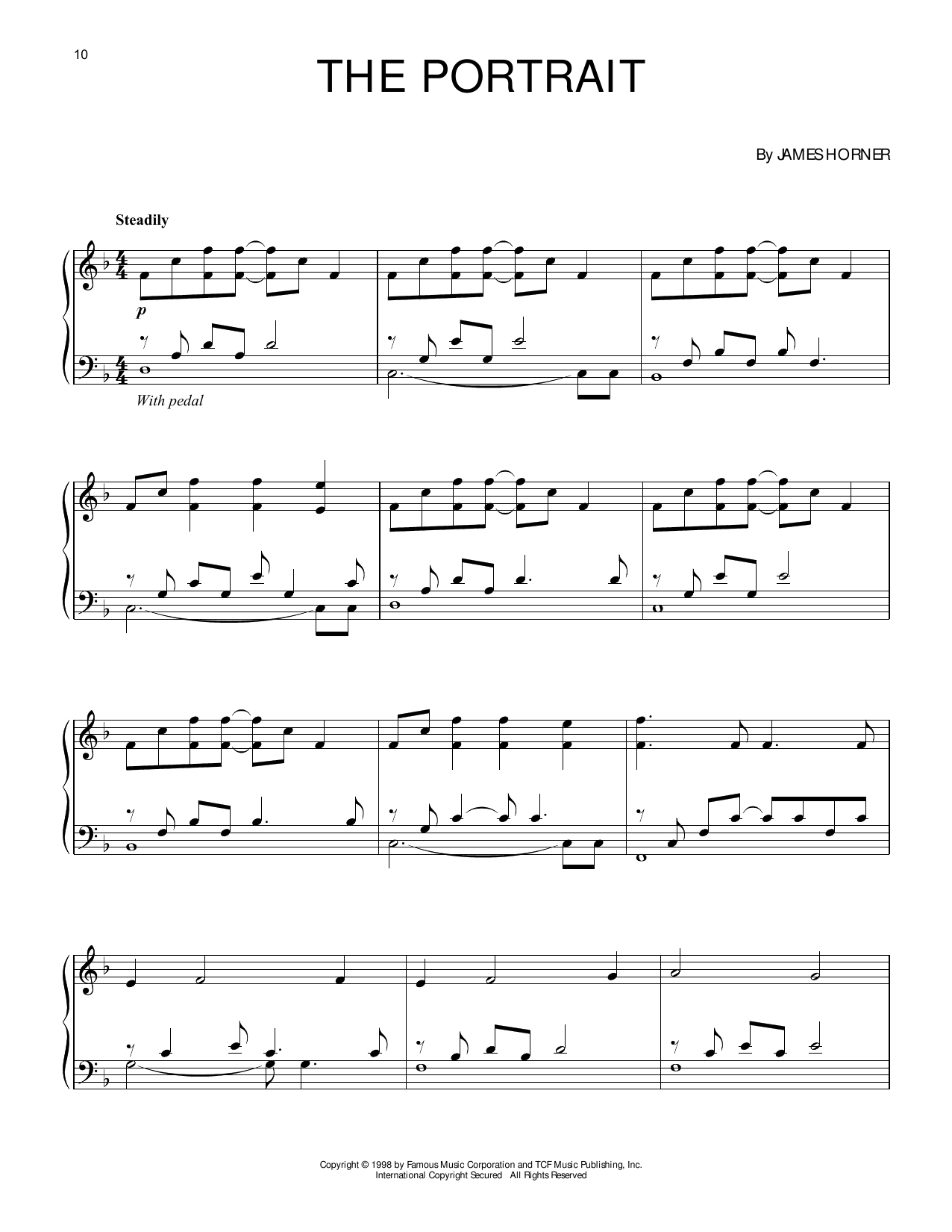 James Horner The Portrait (from Titanic) sheet music notes and chords arranged for Piano Solo