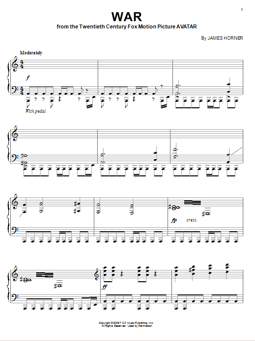 James Horner War sheet music notes and chords arranged for Easy Piano