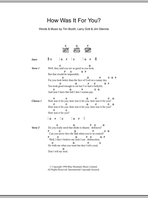 James How Was It For You? sheet music notes and chords arranged for Guitar Chords/Lyrics
