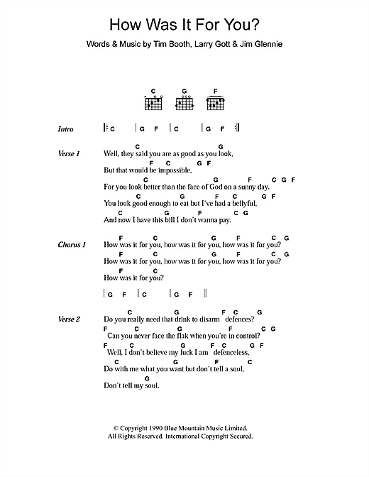 James How Was It For You? sheet music notes and chords arranged for Guitar Chords/Lyrics