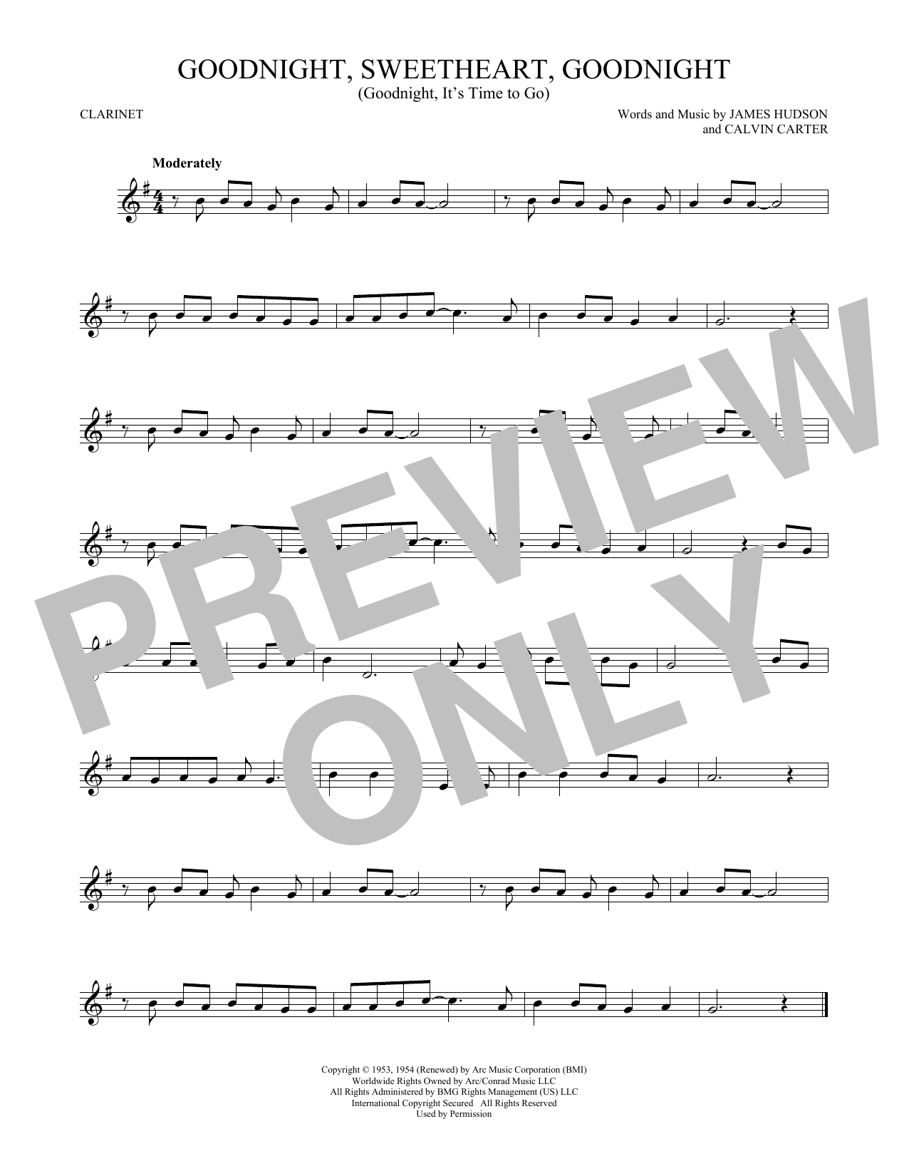 James Hudson & Calvin Carter Goodnight, Sweetheart, Goodnight (Goodnight, It's Time To Go) sheet music notes and chords arranged for Flute Solo
