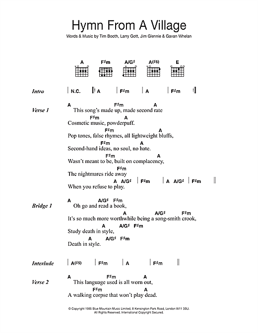 James Hymn From A Village sheet music notes and chords arranged for Guitar Chords/Lyrics